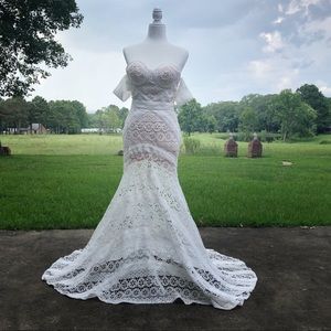Crochet Lace Mermaid Wedding Dress Strapless S